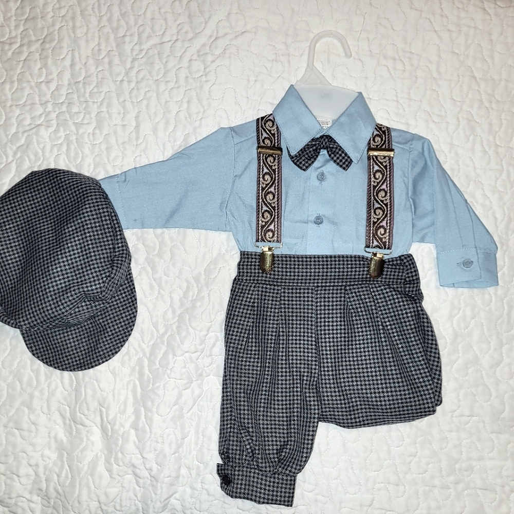 5-Piece Boys' Semi-Formal Outfit with Tie, Hat, and Suspenders